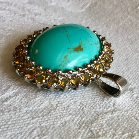 [vintage] Sterling Silver, Turquoise & Citrine Statement Pendant - Picture 8 of 13